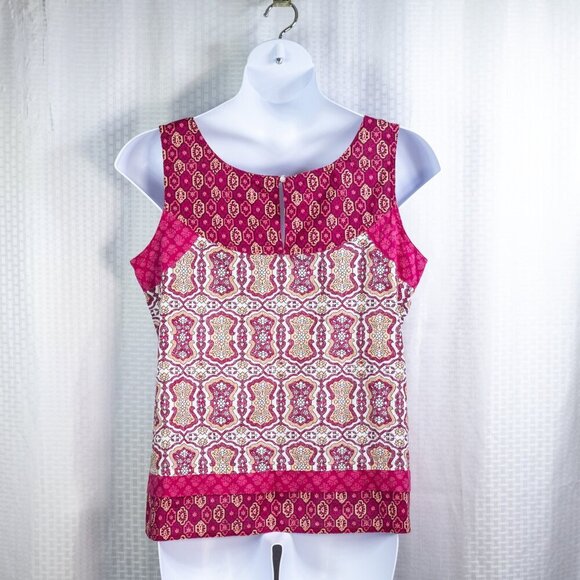 Eddie Bauer Size XL Raspberry color floral pattern sleeveless pearl button back - Picture 7 of 12